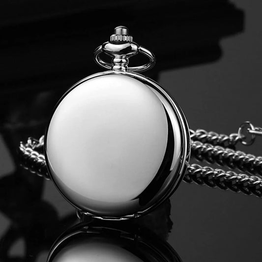 Luxury Smooth Silver Pendant Pocket FOB Watch Modern Roman Number Analog Clock Men and Women Fashion Necklace Chain Unisex Gift