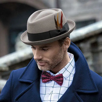 Rhombus crown trilby hats for men classic feather trilby fedora hat Curl gentleman Fashion Unisex Short Brim Autumn Winter hat