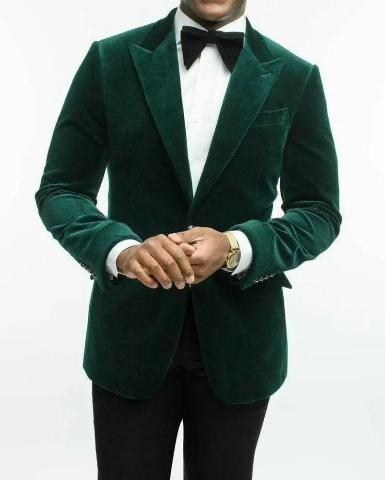 Green Velvet Coat Luxury Suits For Bridegroom Wedding Tuxedos Slim Men Blazer Custom Two Pieces (Jacket+Pants) Trajes De Hombre