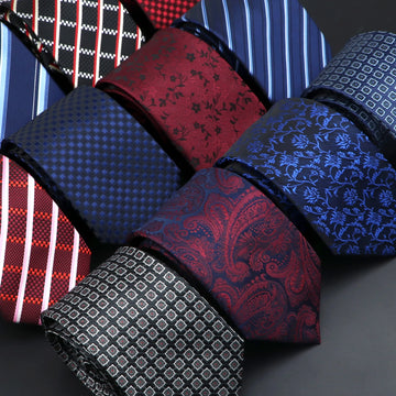 Tie For Men Jacquard Striped Plaid Paisley Blue Red Necktie Polyester Male Narrow Tie Skinny Tuxedo Suit Shirt Accessory Gift