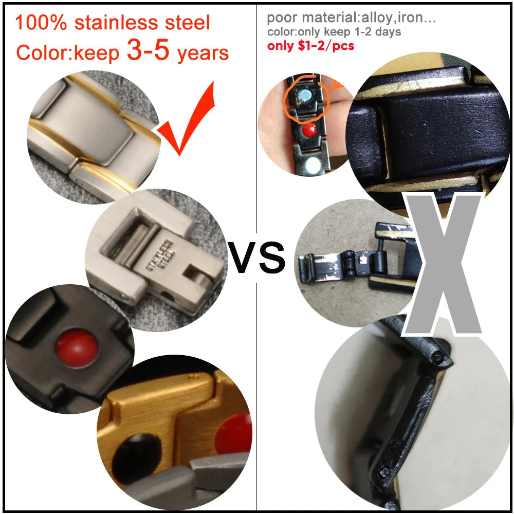Vinterly Black Bracelet Male Chain Steel Magnetic Bracelet Benefits Germanium Wrist Band Magnetic Hologram Bracelets Men Women