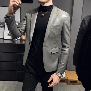 Brand clothing Fashion Men's High quality Casual leather jacket Male slim fit business leather Suit coats/Man Blazers S-5XL