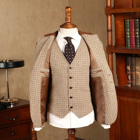 Brown Wedding Suits For Men Single Breasted Jacket Vest Pants 3 Pieces Formal Banquet Prom Blazer Classic Male Fashion Clothing