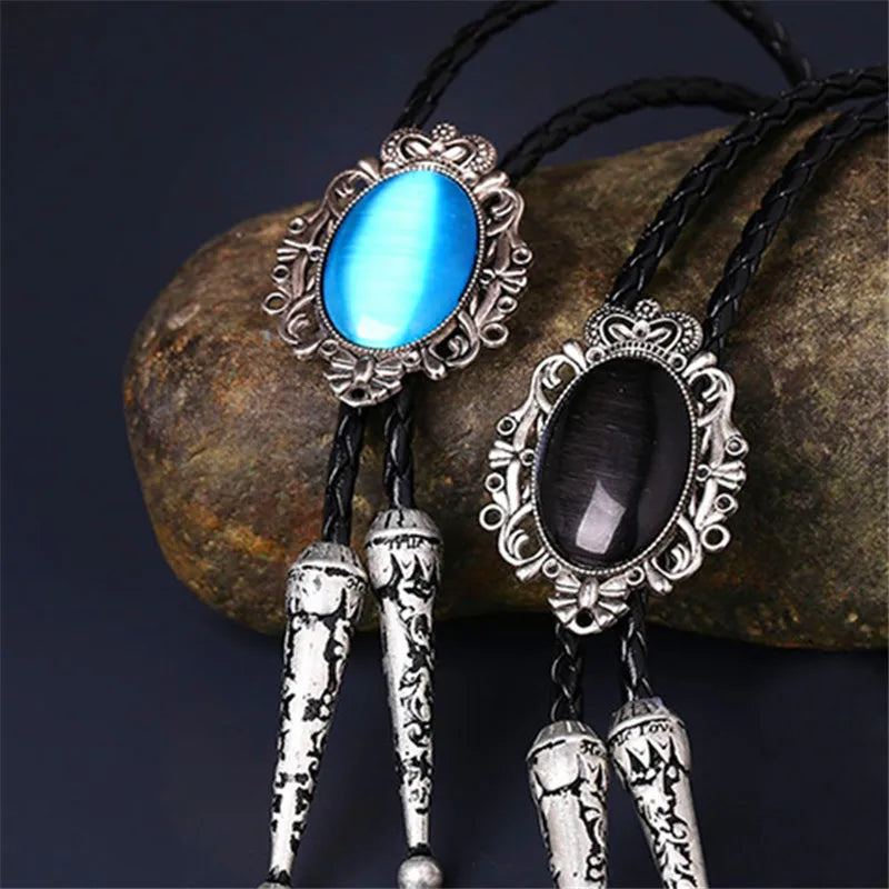 Bolo Tie Western Cowboy Opal Rodeo Leather Corbalo