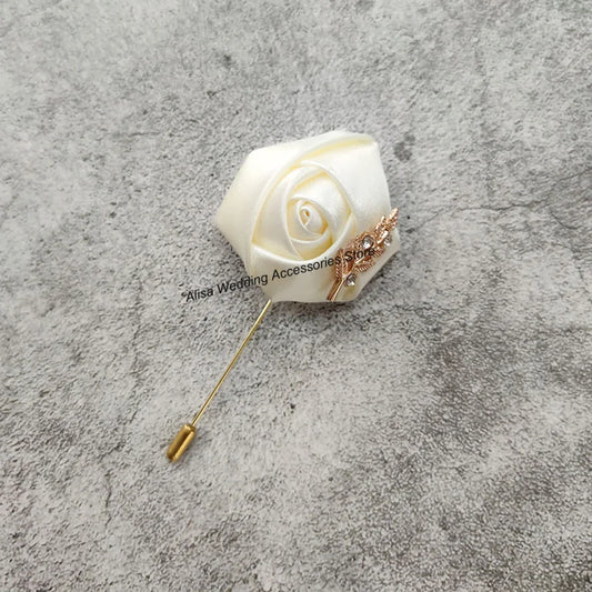 Groom Boutonniere Lapel Pins Wedding Corsage Suit Buttonhole Silk Roses Gold Leaves Men Women Brooch Flowers Mariage Accessories