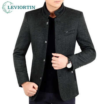 Autumn Winter Wool Coat Men Leisure Long Woolen Coats Men&#39;s Pure Color Business Casual Fashion Jackets Men Wool Overcoat Outwear