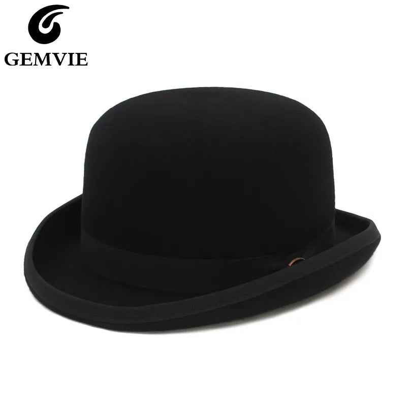 GEMVIE 100% Wool Felt Derby Bowler Hat For Men Women Satin Lined Fashion Party Formal Fedora Costume Magician Hat