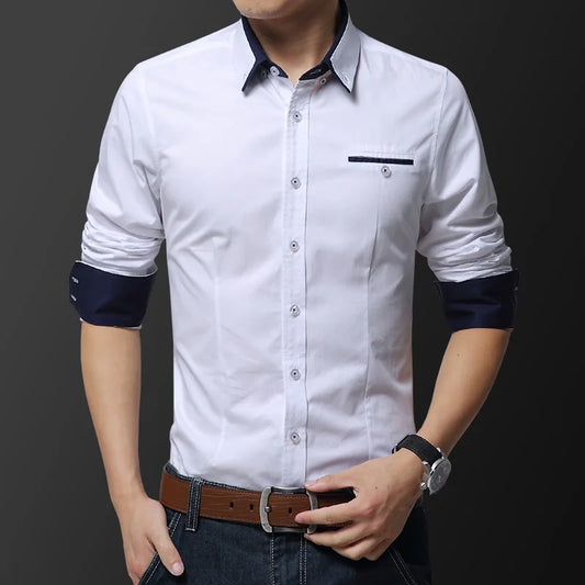 Casual Social Formal shirt Men long Sleeve Shirts Business Slim Office Shirt male Cotton Mens Dress Shirt white 3XL 5XL