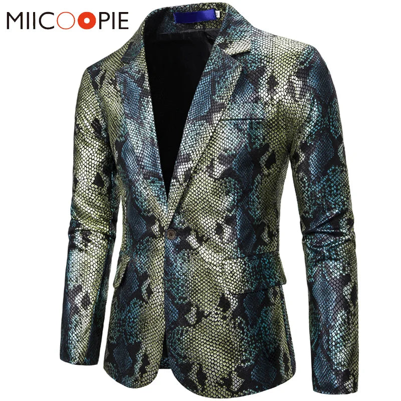 Blazer Hombre 2019 Nouvelle marque de luxe 3d Snake Skin Affaires commerciales Affaires de mariage Casual Slim Fit Mens Blazer Jacket