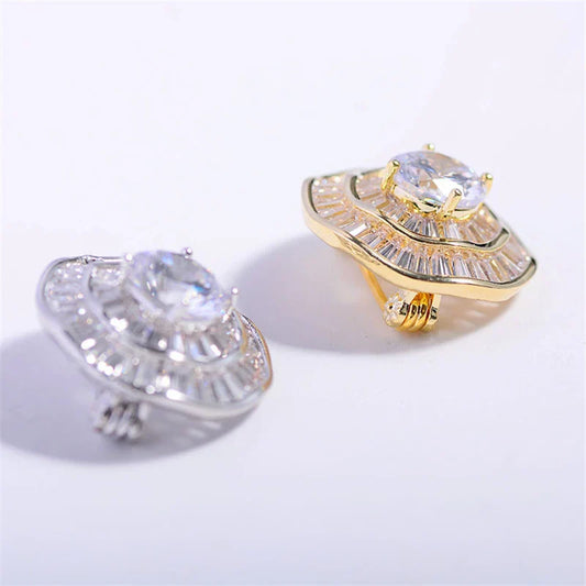 Luxury Small Brooch Woman White Zircon Round Brooches for Women Men Clothing Suit Lapel Pins Elegant Crystal Broches Jewelry