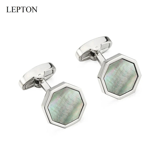 Low-key Luxury Mother of Pearl Cufflinks tuxedo studs Sets Lepton Shell Cufflink Collar Studs Cuff links Best Men Gift Set