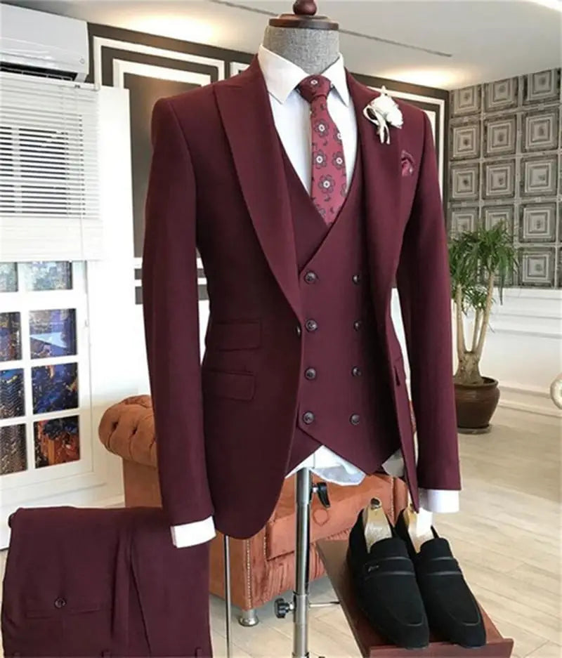 Doppelbrustes Weste Kostüm Homme Männer Anzug für Hochzeitsbräutigam Kee Abschlussball Bester Blazer Slim Fit 3 Stück Terno