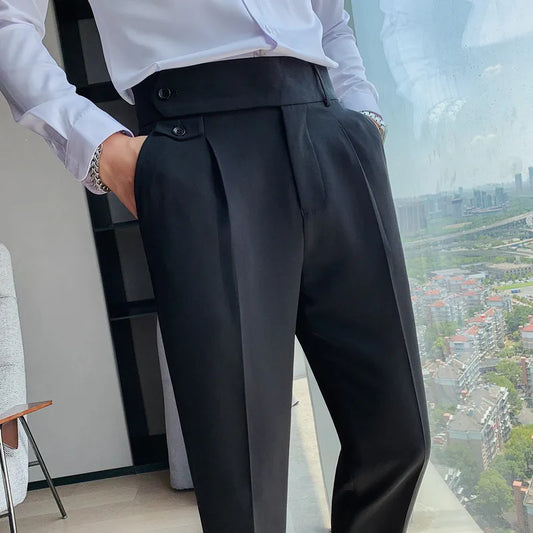 British Dress Pants For Men Clothing 2024 Fashion High Waist Men's Pants Elegant Business Formal Wear Men Trousers High Quality