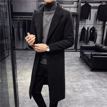 Autumn/Winter New British Style Solid Mid-length Men Wool Woolen Jacket Men Slim Fit Trench Coat Business Overcoat Male S-4XL