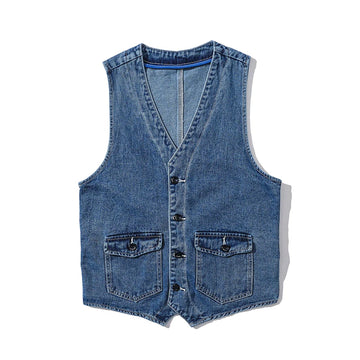 Denim Vest Men's Jacket Spring Autumn Jeans Jacket V-neck Design Korean Vest Loose Casual Fashion All-match Style Male Clothing