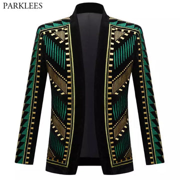 Luxury African Embroidery Cardigan Blazer Jacket Men Shawl Lapel Slim Fit Striped Suit Jacktes Male Party Prom Wedding Costumes