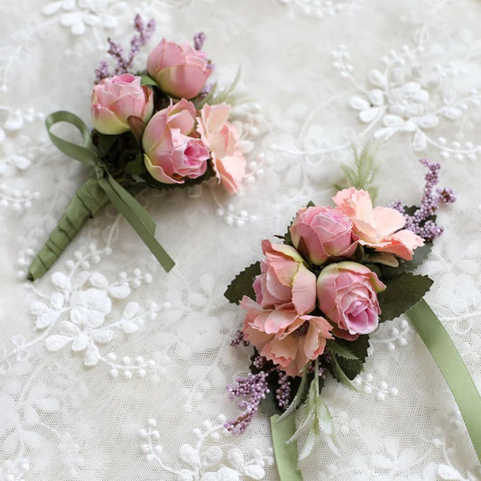 Menina de casamento de corpeio de punho Boutonniere Girl Bracelet Pins Groom Pins de dama de honra Corsage Flower Silk Red Rose Boutonniere