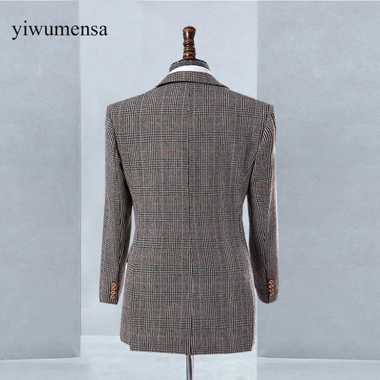 Autumn/Winter Men's Suits Tweed Wool Blend Herringbone Groom Wear Wedding Tuxedos Fit Slim Business Party Prom Male Clothing