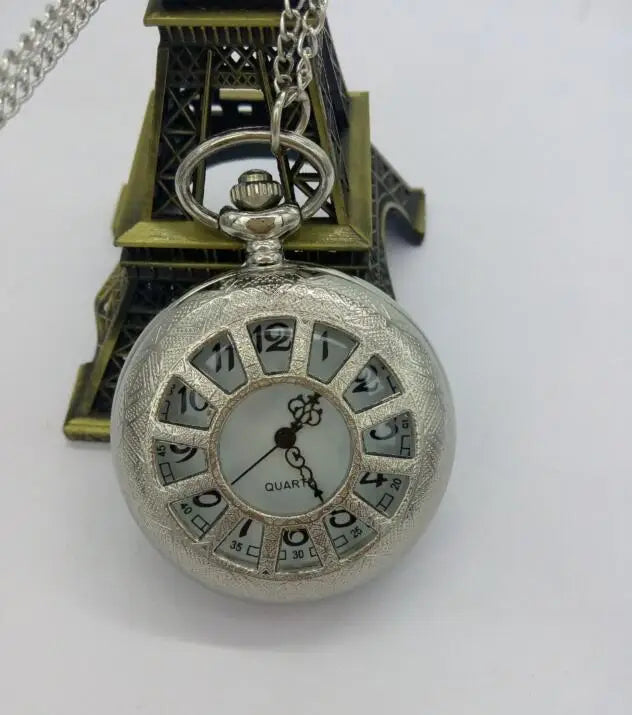 10pcs/lot Hollow Stainless Steel Case White Dial Arabic Numbers Modern Pocket Watch wholesale Free shipping