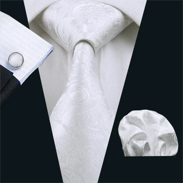 FA-393 Tie pour hommes White Paisley Silk Jacquard Woven Classic Tie à brouet