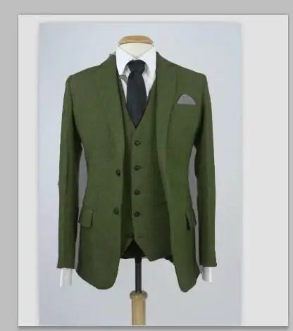 Dernière tailleur Green Tweed Suit Men Groom Tuxedo Slim Fit 3 pièces Maridages de mariage Prom Blazer Terno Masuclino Veste + Pant + Gire