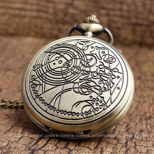 Vintage Bronze tema Pocket Watch Watch Watch With Symbols Pingnder Women Men Mens 'Presente