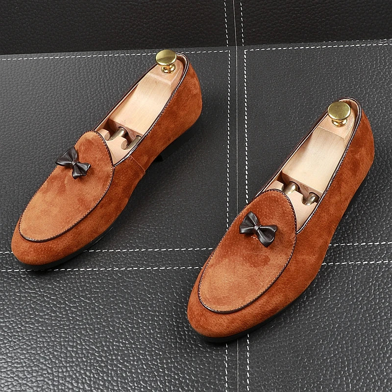 CuddlyIIPanda Men Fashion Casual Loafers Summer Pointed Toe Breathable Driving Shoes Male Butterfly-knot Wedding Dress Shoes