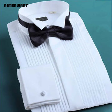 AIMENWANT 2023 CAMISAS DE BUXEDO Mens Corea Fit Camiseta de boda Boil Tie Wede White