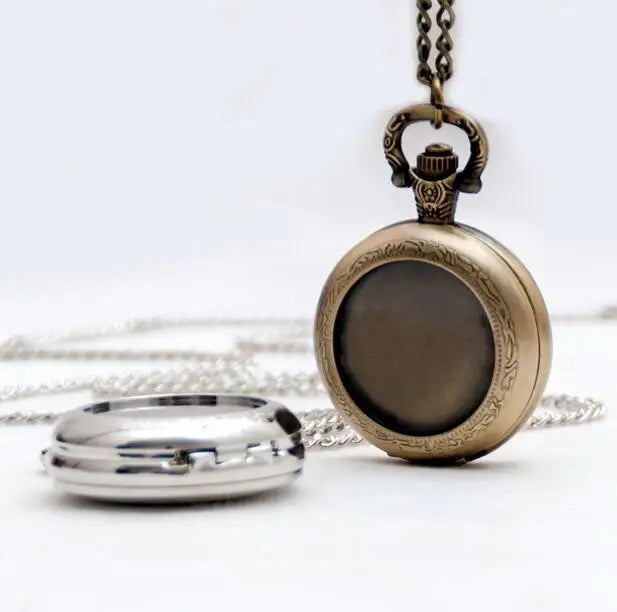 DIY Fashion quartz Bronze, silver Modern clock mens and woman Necklace pocket watches