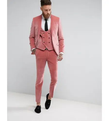 Men de veludo rosa Suits 3Pieces (jaqueta+calça+colete) Tuxedos moda