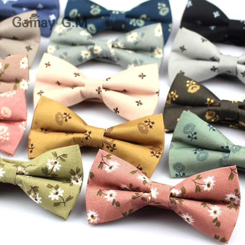 Estilo británico Vintage Flower Impresión Bowtie para hombres Fashion Casual Groom Bow Lays para boda flaca flaca Bowtie Cravat Bowtie