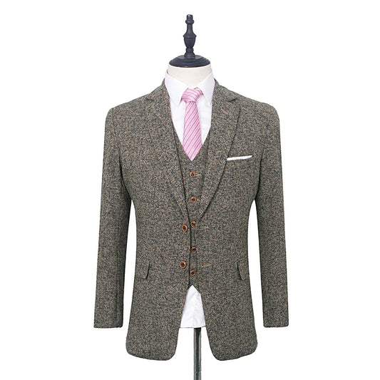 Brown Tweed Suits Textured Man Suits 3 Pieces Dinner Suit Notched Lapel Wedding suit Tailor Suit Blazer (Jacket+pants+vest)