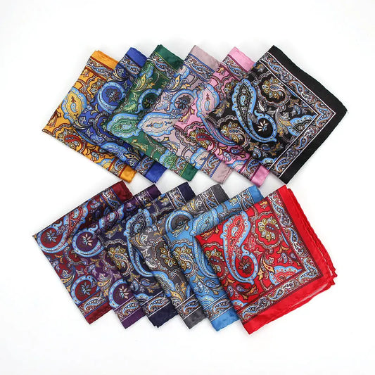 Brand New Men's Handkerchief Vintage Paisley Pocket Square Soft Hankies Wedding Party Business Artificial Silk Chest Towel Gift