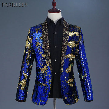 Robe de paillette bleu royal de luxe Blazer Men de nuit châle de châle