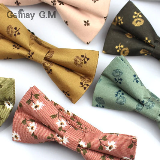 British Style Vintage Flower Print Bowtie for Men Fashion Casual Groom Bow ties for Wedding Floral Skinny Bowtie Cravat Bowtie