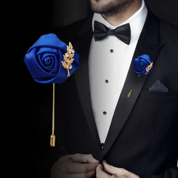 Groom Boutonniere Lapel Pins Wedding Corsage Suit Buttonhole Silk Roses Gold Leaves Men Women Brooch Flowers Mariage Accessories