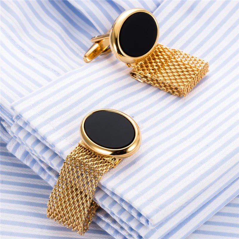 Luxury Brand Round Brass Chain Cufflinks for Mens Jewelry Buttons Top Quality Cufflinks Male Wedding Gifts Gemelos Z563