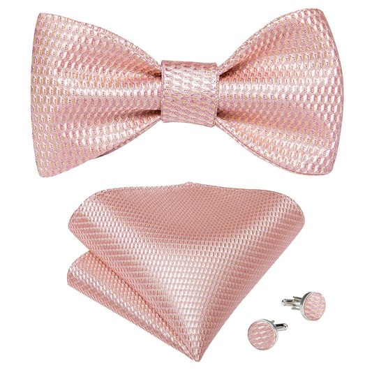 Adjustable Self Tie Bow Ties For Men 100% Silk Jacquard Woven Pink Solid Men Classic Wedding Party Butterfly Bowknot DiBanGu