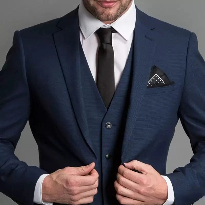 Navy Blue Male Suits Slim fit Notched Lapel  Wedding Tuxedos 3 Piece Sets Tailor Made Business Mens Costume (Blazer+Pants+Vest)