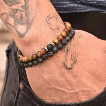 2Pcs/Set Couples Distance Bracelets male Black Lava Stone Beads bracelet female wood beads Charm Bracelets Women Men bracelet