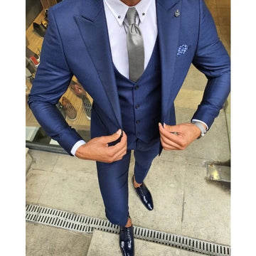 High Quality Navy Blue Men‘s Suits for Wedding Tailored Made Groom Tuxedo Slim Fit Groom Blazer Trousers 3 Piece Coat Pants Vest