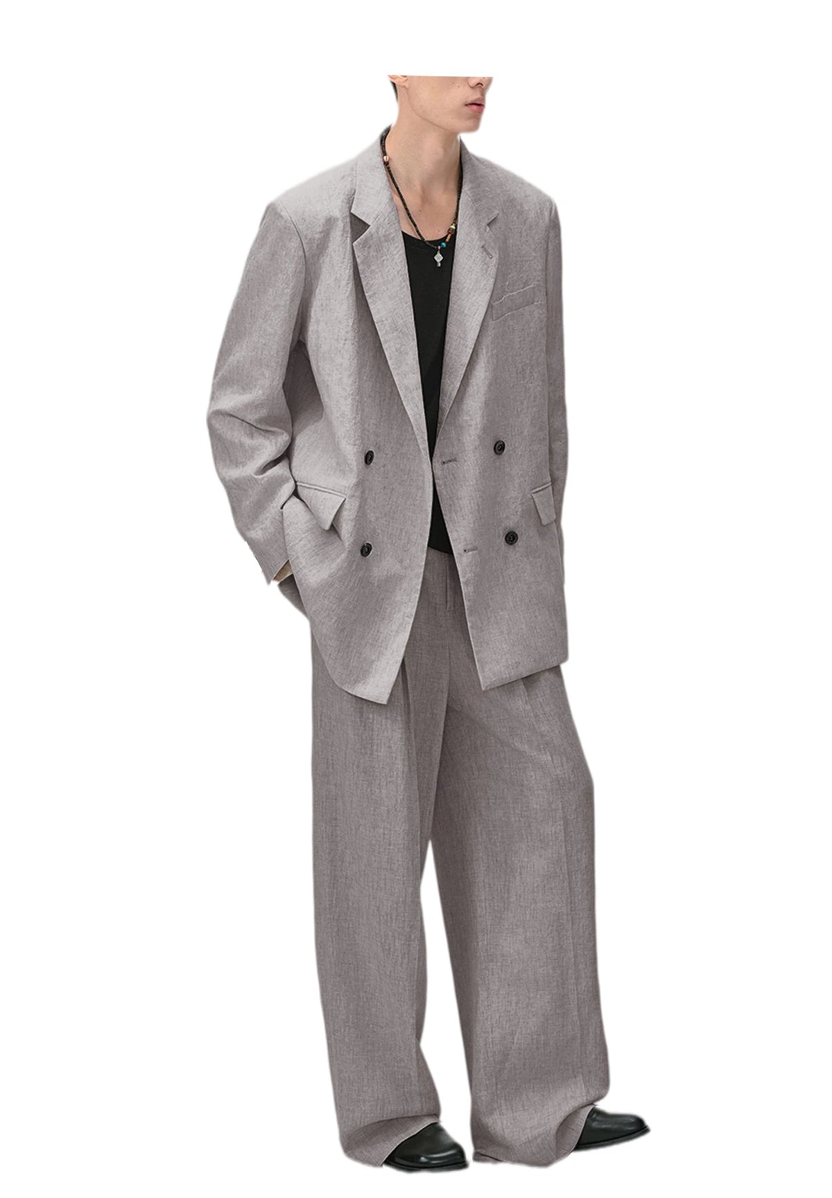 Men's Linen Suit 2-Piece Double Breasted Slim Fit Blazer Straight Leg Pants For Summer Casual Business Wedding Streetwear