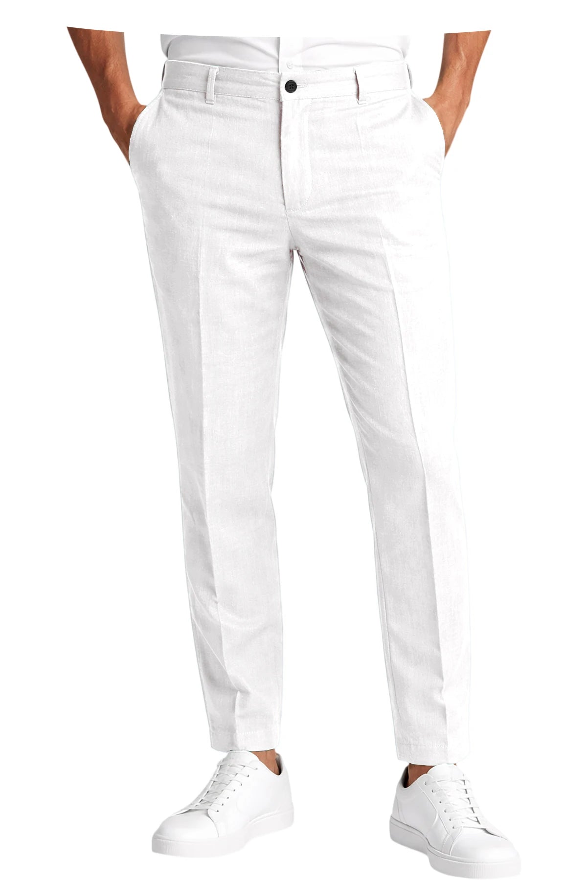 Men's Premium Linen Blend Pants Lightweight Slim Fit Wrinkle-Resistant Trousers Business Office Summer Casual Formal Wear