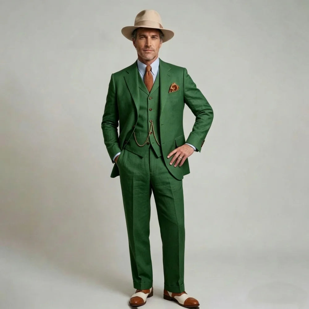 White Linen Wedding Tuxedo 3 Pieces Prom Men Suits Summer Slim Fit Groom Blazer Trousers Vest Set Beach Attire suit for men