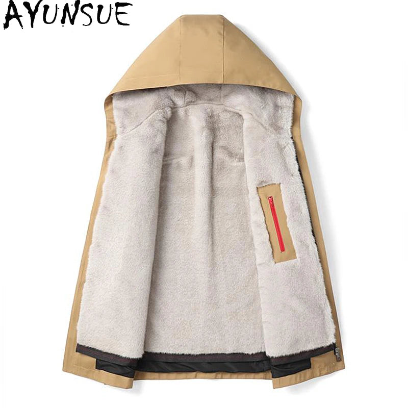 AYUNSUE 2024 Parka Faux Fur Coat Men Fashion Winter Jacket Removable Lining Long Thick Fur Coats Warm Outerwear Parkas Hombre