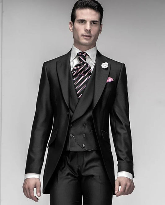 Men's Black Peak Lapela 3 Peças Tardeque capa de capa formal Coloque e calça Tooms Tuxedos Moda