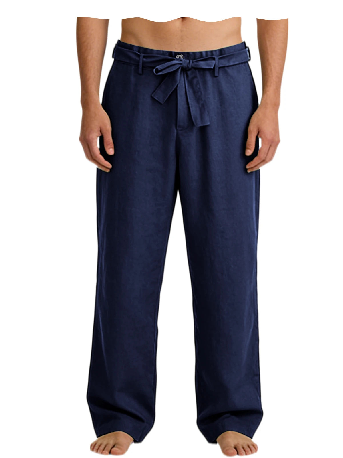 Vintage Men's Tie Waist Linen Blend Pants High Waist Wide Leg Casual Trousers Soft Breathable Lounge Pants for Men