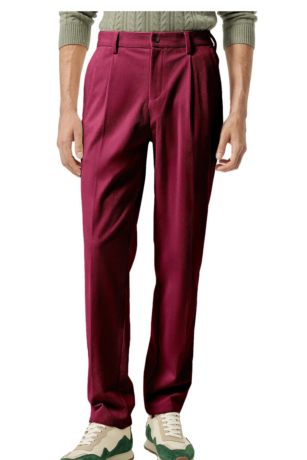 Men's Corduroy Pants High Waist Straight Classic Fit Wrinkle-Resistant Trousers For Business Casual Daily Wear Streetwear