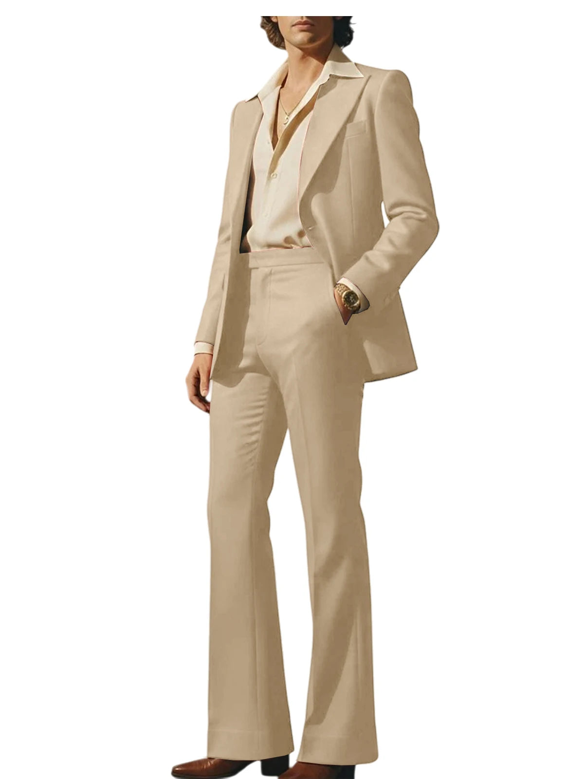 Men's Luxury 2 Piece Suit Set Slim Fit Peak Lapel Blazer Flared Straight Leg Pants Formal Business Wedding Prom Tuxedo