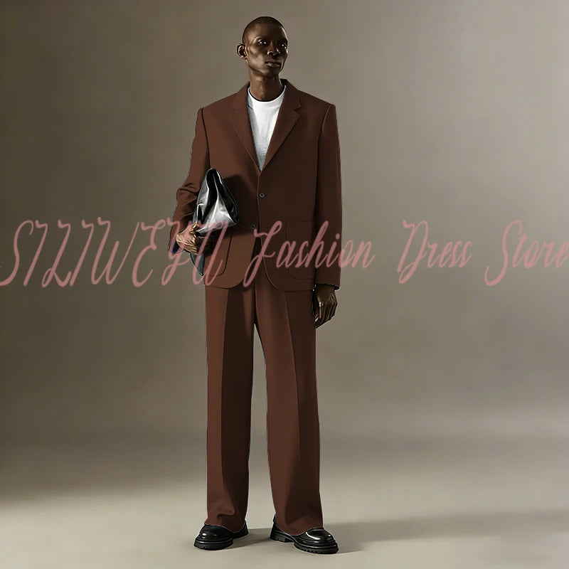Loose Casual Men Suit Sets 2 Pieces Jacket Pants Business Blazer Set Social Party Fashion Trousers Roupas Masculino